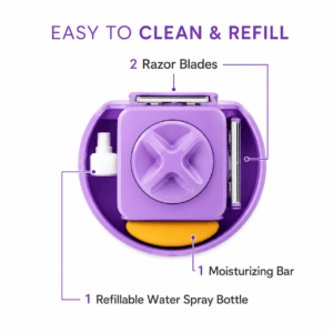 Compact razor folded into its travel case