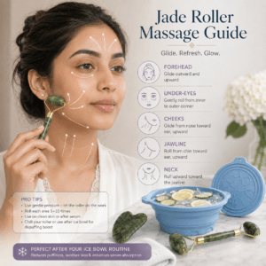 Facial roller, gua sha tool and collapsible ice bowl bundle