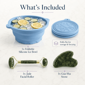 Three-piece jade roller, gua sha and silicone ice bowl skincare bundle