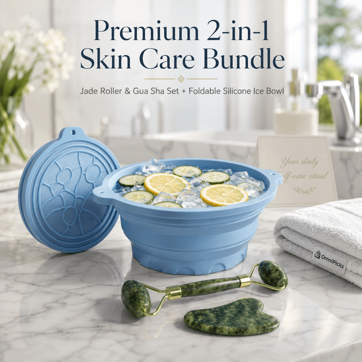 Jade Roller, Gua Sha and Foldable Ice Bowl Skincare Set 1 Jade Roller & Gua Sha Set