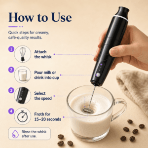 Rechargeable Coffee and Milk Frother with Whisk Attachments