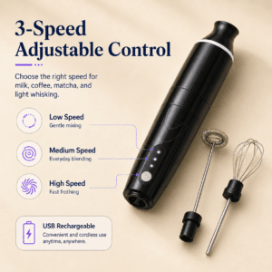 Rechargeable Coffee and Milk Frother with Whisk Attachments