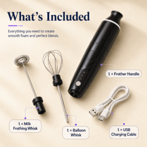 Rechargeable Coffee and Milk Frother with Whisk Attachments