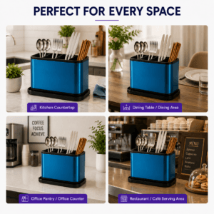 Cutlery drainer shown on kitchen, dining, office and cafe counters