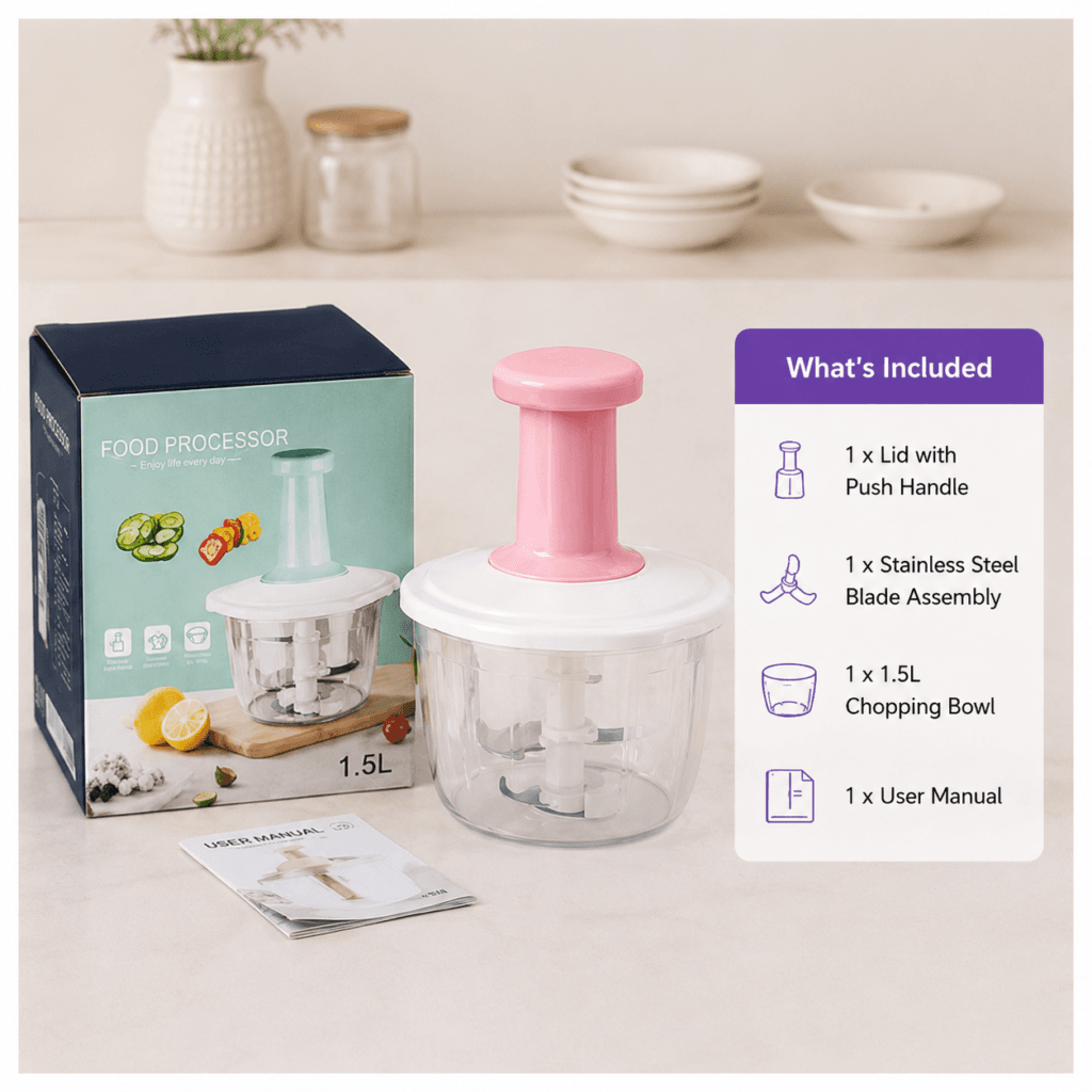 1.5L Manual Food Processor Push Chopper for Kitchen Prep 1 1.5L Manual Food Processor Push Chopper for Kitchen Prep