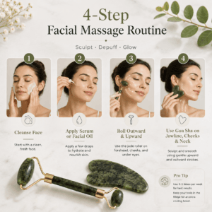 Jade Roller and Gua Sha Facial Massage Set for Skincare