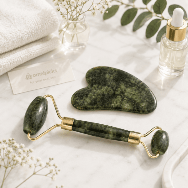 Jade Roller and Gua Sha Facial Massage Set for Skincare