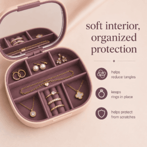 Jewellery box compartments with necklaces organised inside