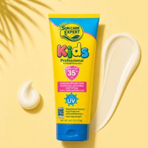 Kids SPF 35+ sunblock tube shown from the front