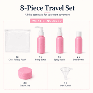 Medium Travel Bottle Set with Refillable Containers and Pouch