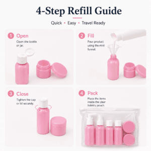 Medium Travel Bottle Set with Refillable Containers and Pouch