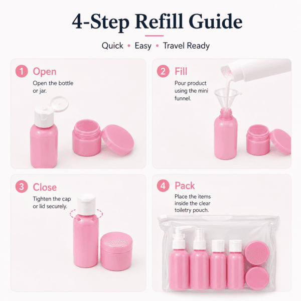 Medium Travel Bottle Set with Refillable Containers and Pouch 1 travel bottle set