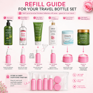 Medium Travel Bottle Set with Refillable Containers and Pouch