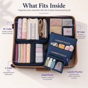 6-Piece Travel Packing Cube Set with Laundry Pouches