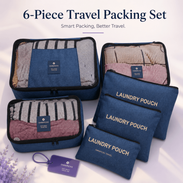 6-Piece Travel Packing Cube Set with Laundry Pouches