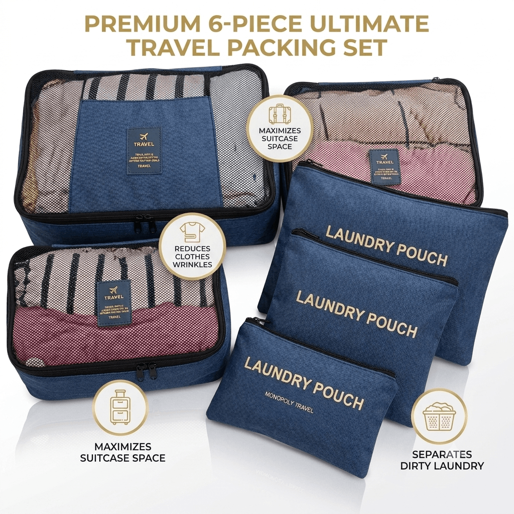 6-Piece Travel Packing Cube Set with Laundry Pouches 2 Travel Packing Cube Set product overview