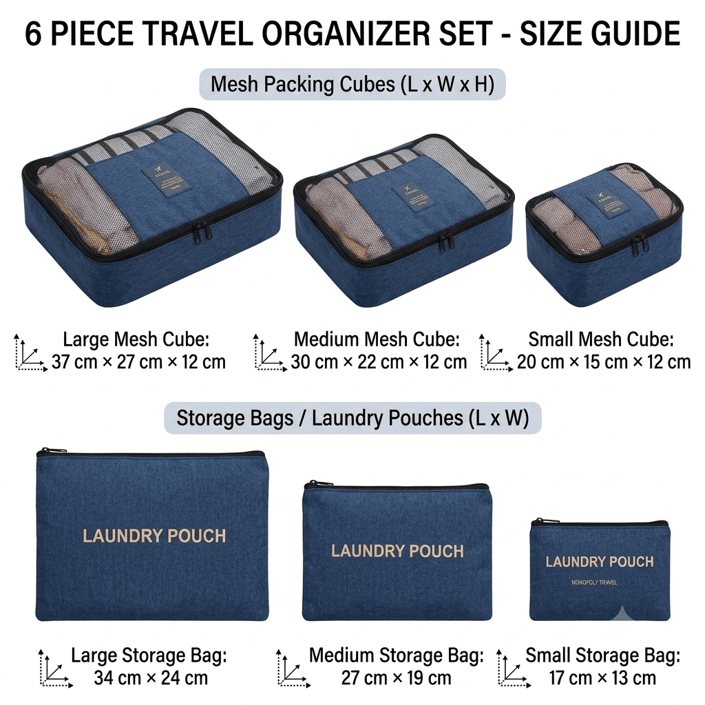 6-Piece Travel Packing Cube Set with Laundry Pouches 1 Travel Packing Cube Set