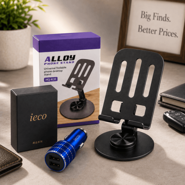 2-in-1 Car Charger and Foldable Phone Holder Combo