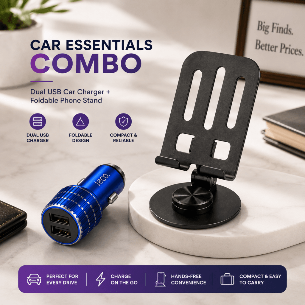 2-in-1 Car Charger and Foldable Phone Holder Combo