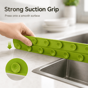 Sink splash guard suction grips pressed onto a smooth counter