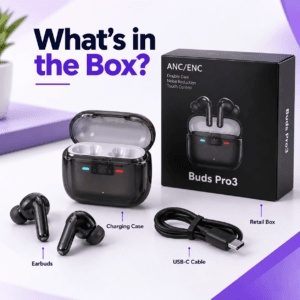 Buds Pro 3 case and earbuds with charging indicator