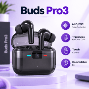 Buds Pro 3 earbuds seated inside the charging case