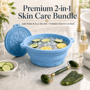 Jade Roller, Gua Sha and Foldable Ice Bowl Skincare Set