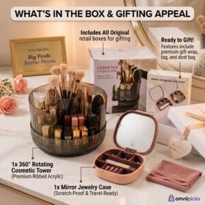 two-piece cosmetic organizer and mirror jewelry box set