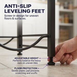 adjustable anti-slip levelling foot on the water bottle rack