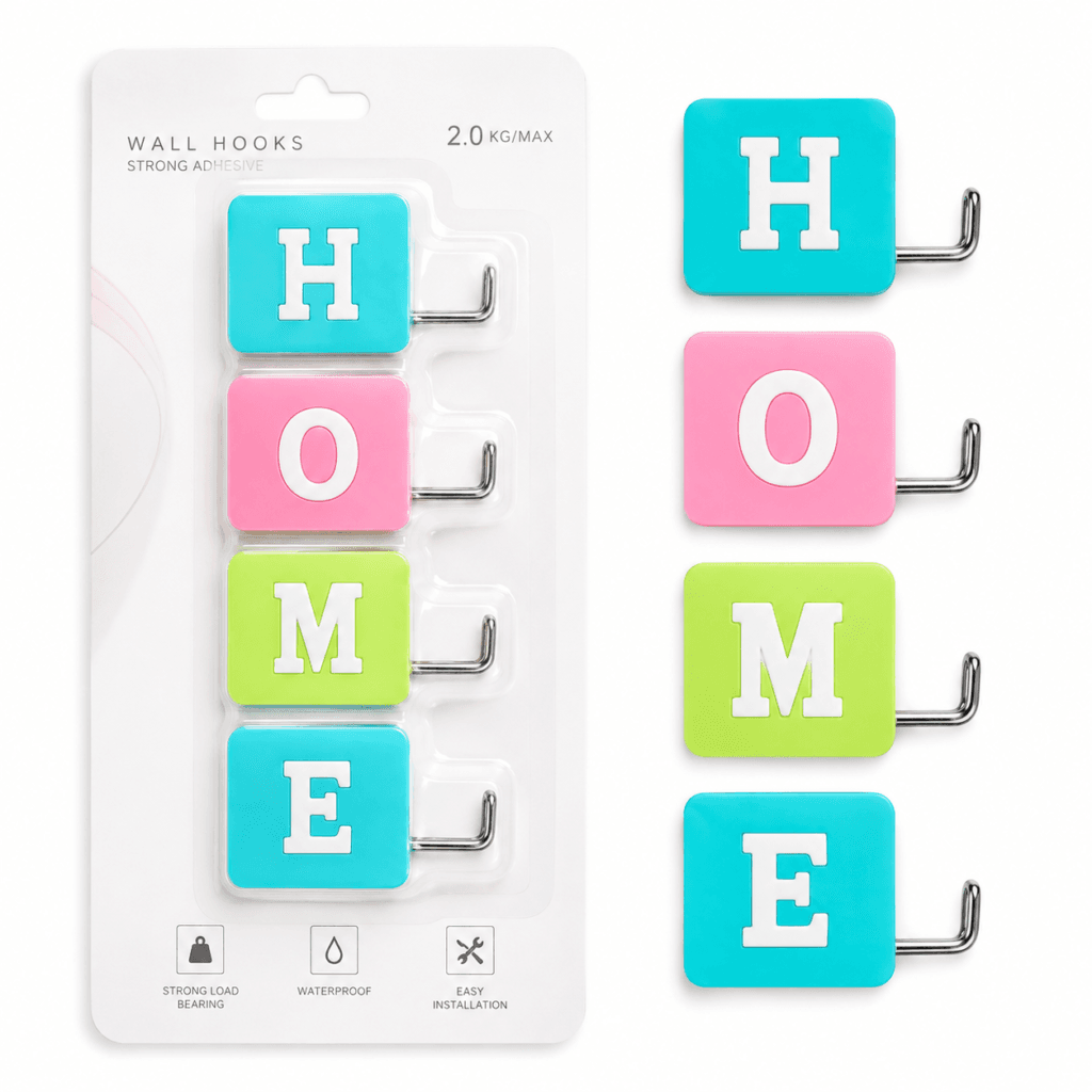 HOME Text Key Holder 4-Piece Wall Hook Set for Entryways – product detail view 2