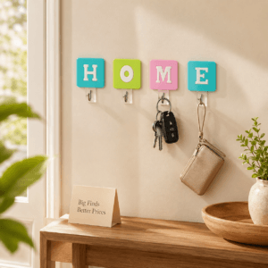 HOME Text Key Holder 4-Piece Wall Hook Set for Entryways