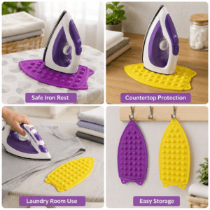 Hot iron placed safely on the silicone iron pad