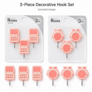 Three-piece wall hook set with mounting points visible