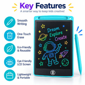 Erase button and writing surface on the LCD tablet