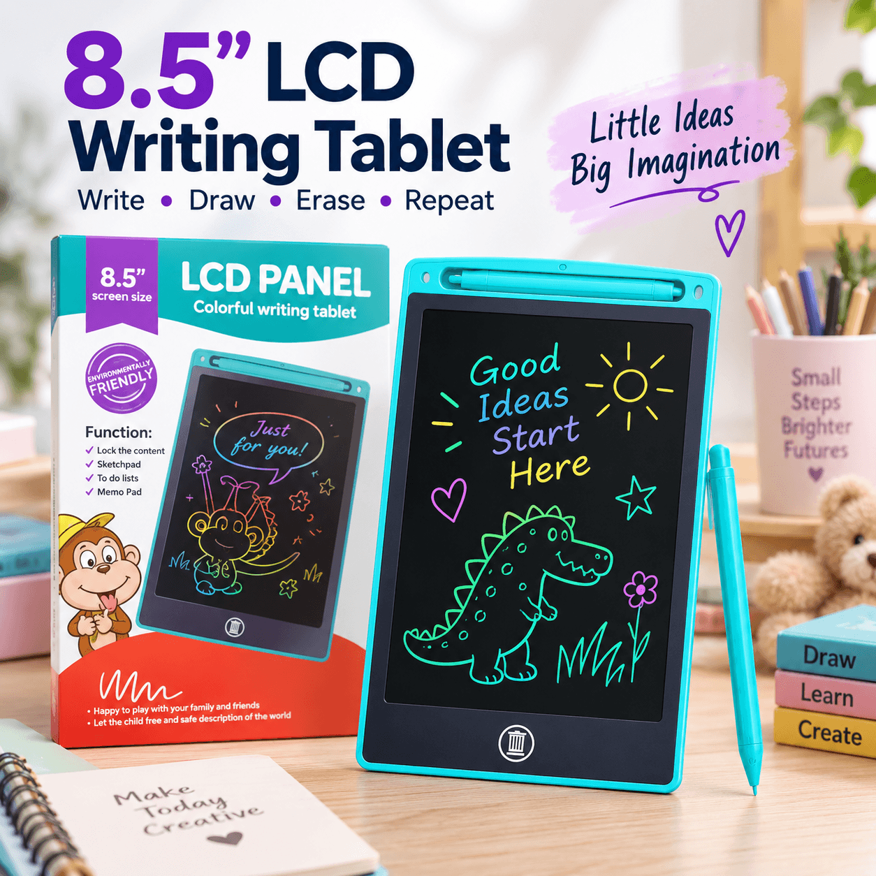 8.5 Inch LCD Writing Tablet For Kids - Digital Drawing Pad 1 LCD writing tablet for kids with 8.5-inch screen, stylus and erase button