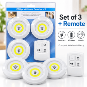 LED tap light set with remote and three light units