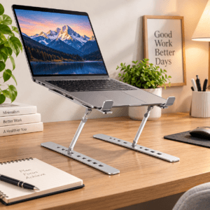 Ventilated laptop stand base and adjustment slots