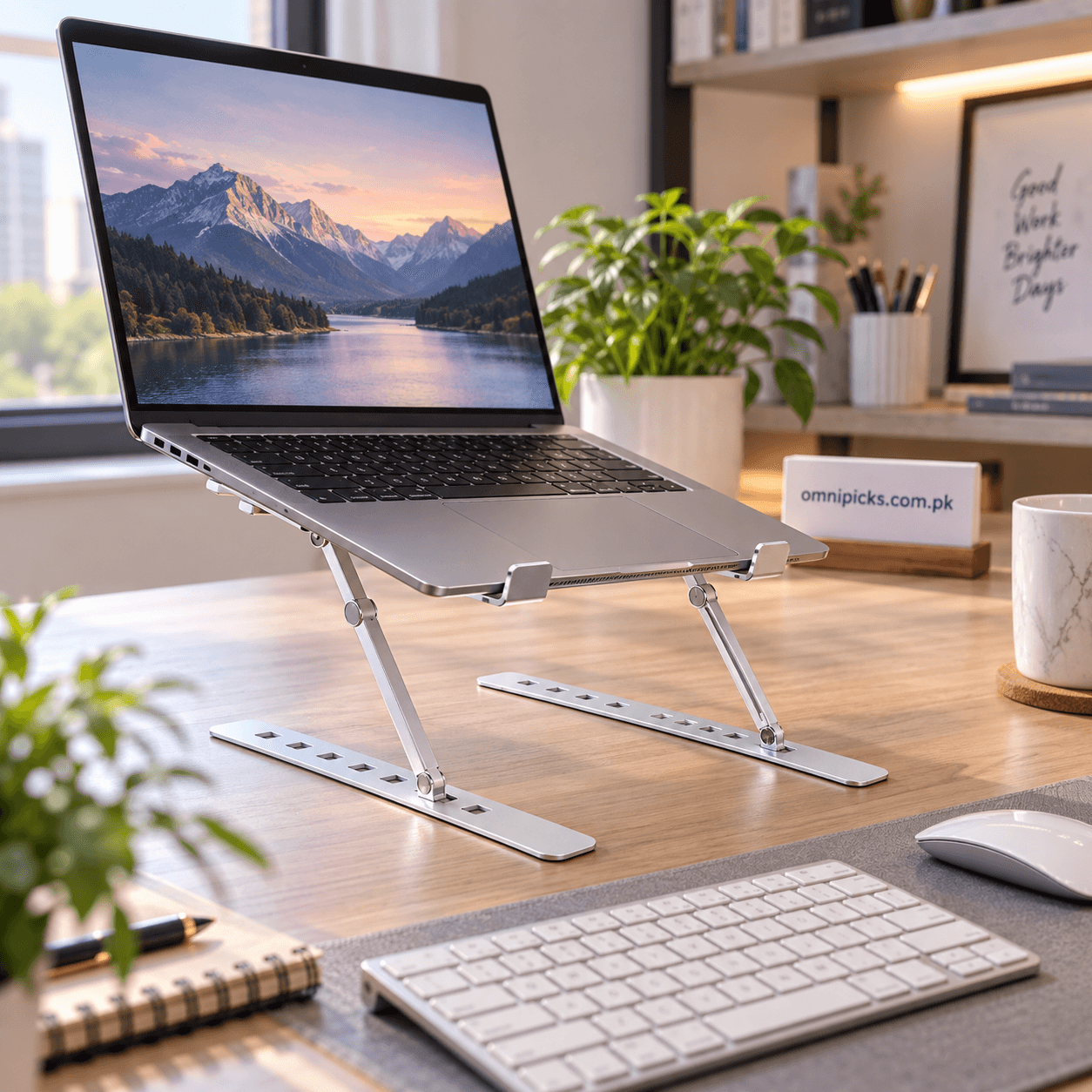 Aluminum laptop stand with six adjustable viewing angles