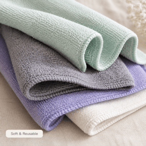 Textured microfiber cleaning cloth shown close up