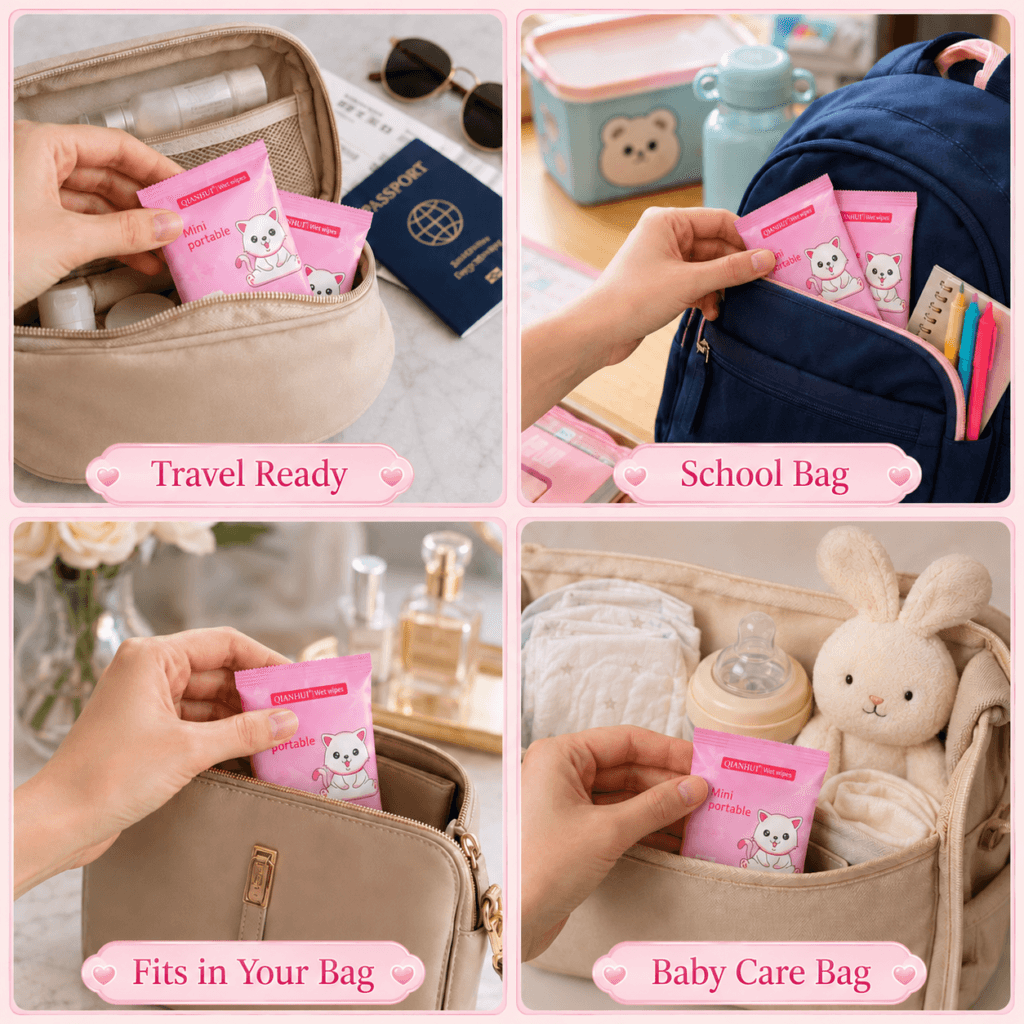 Mini Portable Wet Wipes 8-Pack Set for Kids and Makeup