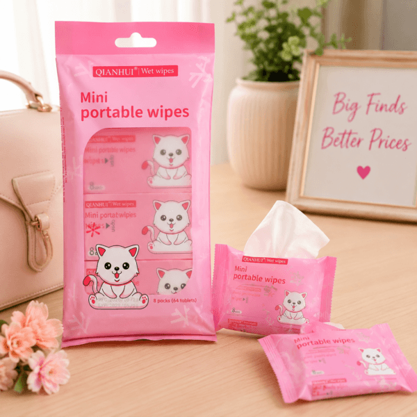 Mini Portable Wet Wipes 8-Pack Set for Kids and Makeup