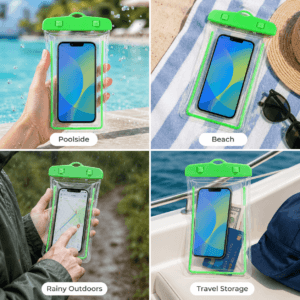 Water-resistant phone pouch with secure top closure