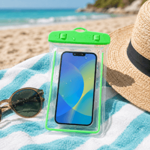 Secure locking tabs on the waterproof phone pouch