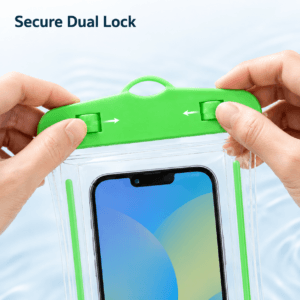 Smartphone sealed inside the protective water pouch