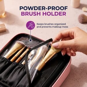 portable makeup case brush holder with protective clear cover