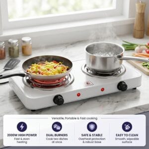 RAF electric stove in use on a kitchen counter