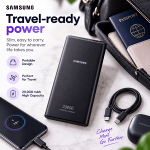 Battery pack connected to a smartphone charging cable