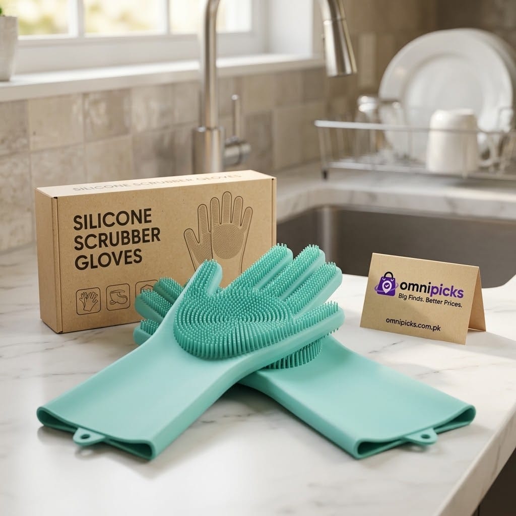 Silicone Dishwashing Gloves with Built-In Scrubber Pads 1 Silicone dishwashing gloves with built-in scrubber pads