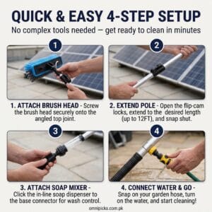 Telescopic cleaning pole extended for washing outdoor glass