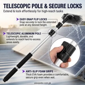 Cleaning pole handle and hose fittings shown close up